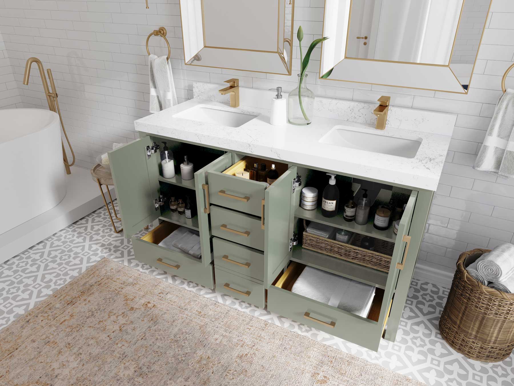 Malibu 60 in. W x 22 in. D Double Sink Bathroom Vanity - Willow Bath and Vanity
