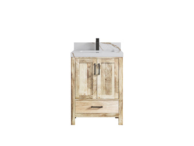 Malibu Mango Wood 24-inch bathroom vanity in Whitewashed Mango with Calacatta Gold Quartz countertop