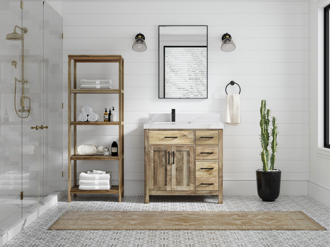 Malibu Mango Wood 36 in. W x 22 in. D Left Offset Sink Bathroom Vanity - Willow Bath and Vanity
