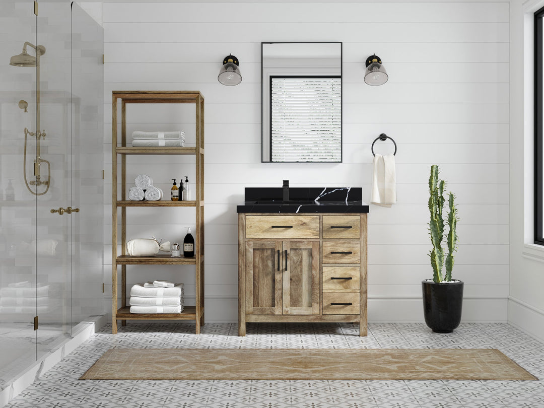 Malibu Mango Wood 36 in. W x 22 in. D Left Offset Sink Bathroom Vanity - Willow Bath and Vanity