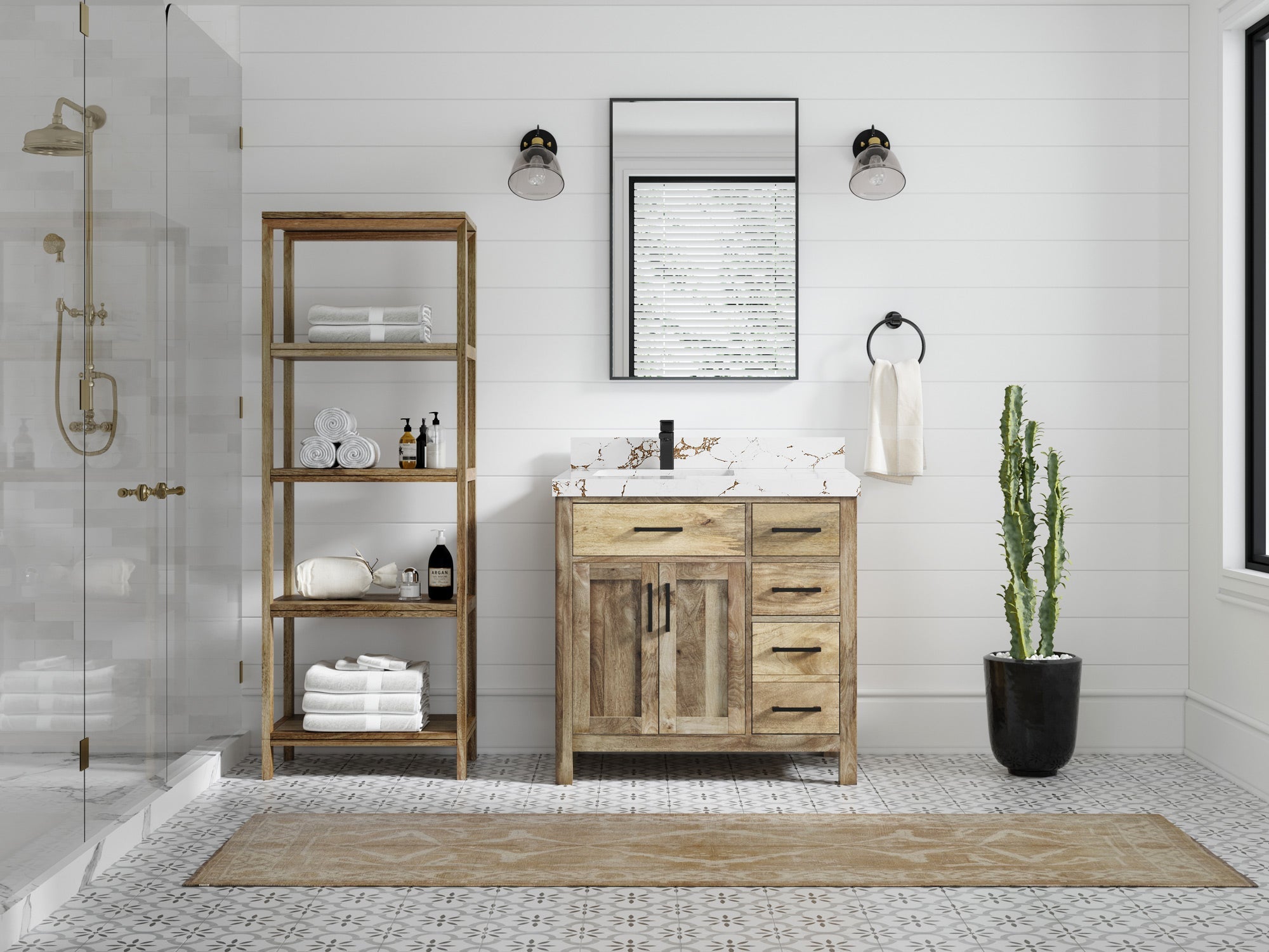 Malibu Mango Wood 36 in. W x 22 in. D Left Offset Sink Bathroom Vanity - Willow Bath and Vanity