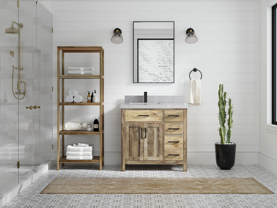Malibu Mango Wood 36 in. W x 22 in. D Left Offset Sink Bathroom Vanity - Willow Bath and Vanity