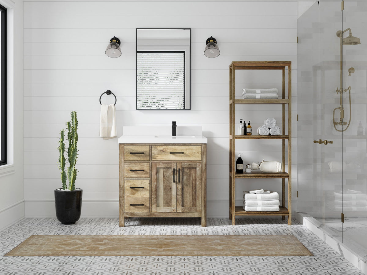 Malibu Mango Wood 36 in. W x 22 in. D Right Offset Sink Bathroom Vanity - Willow Bath and Vanity