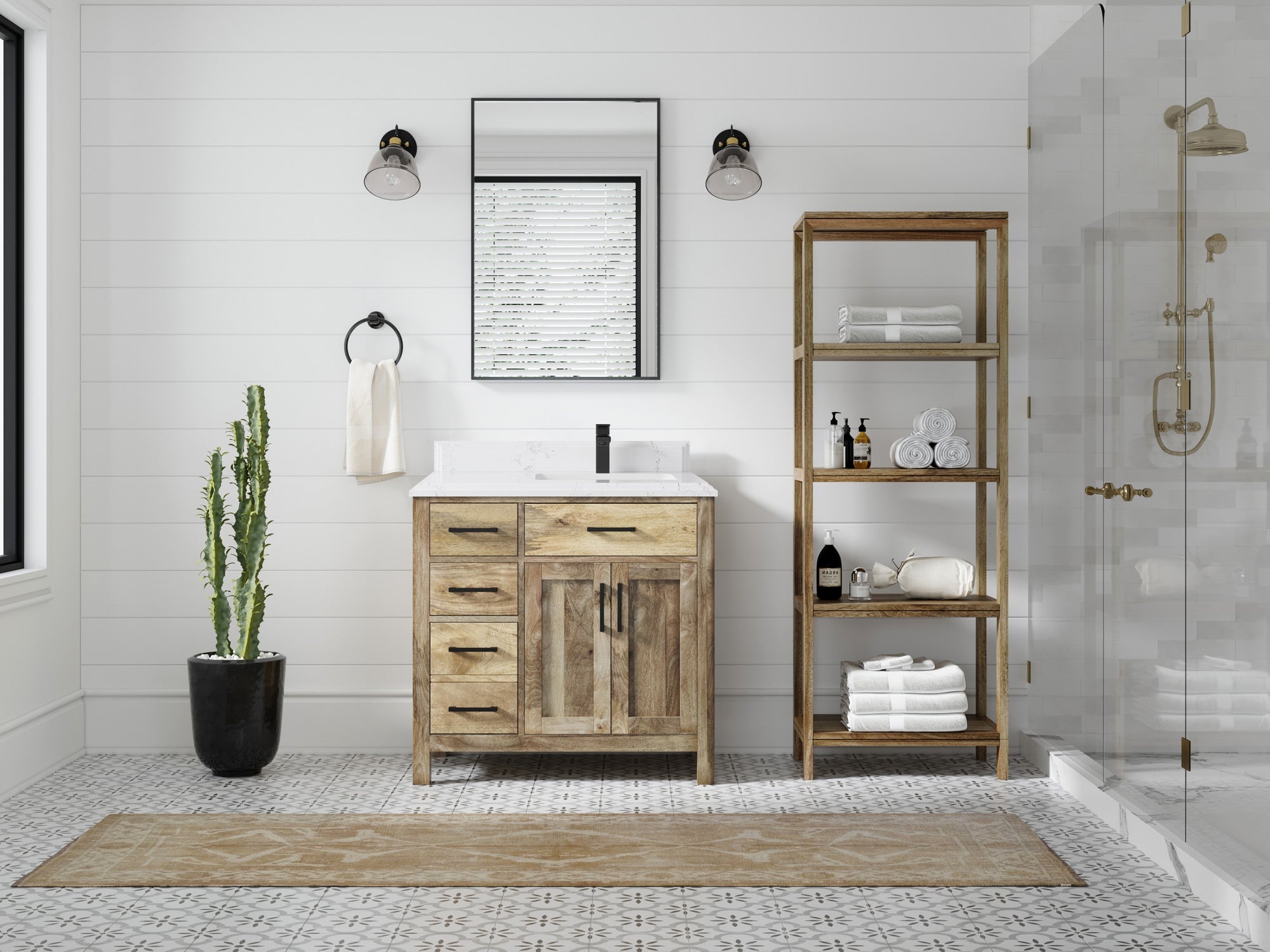 Malibu Mango Wood 36 in. W x 22 in. D Right Offset Sink Bathroom Vanity - Willow Bath and Vanity