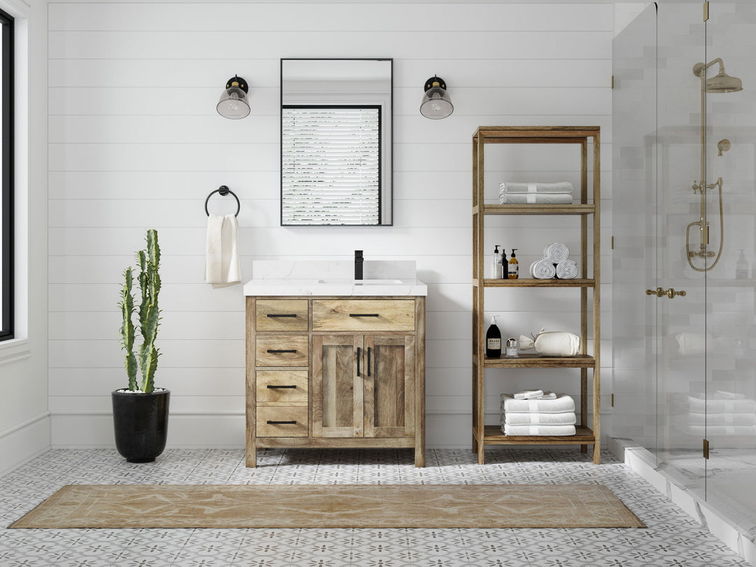 Malibu Mango Wood 36 in. W x 22 in. D Right Offset Sink Bathroom Vanity - Willow Bath and Vanity
