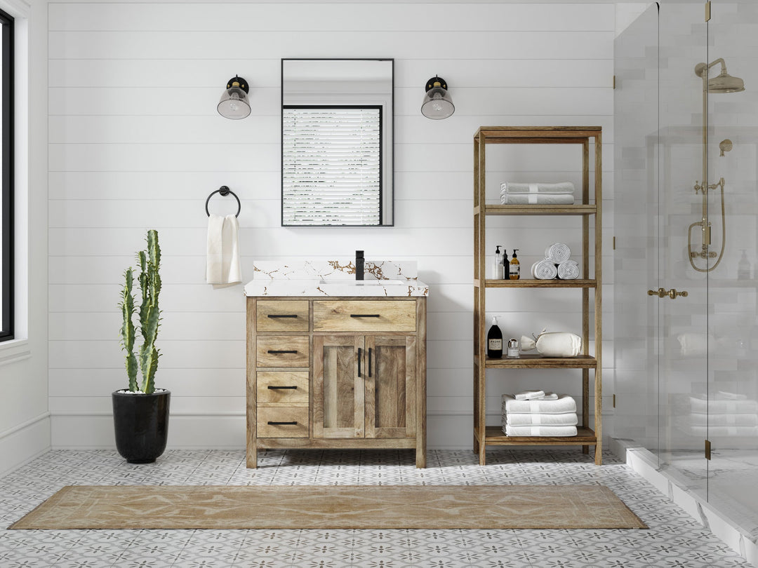 Malibu Mango Wood 36 in. W x 22 in. D Right Offset Sink Bathroom Vanity - Willow Bath and Vanity