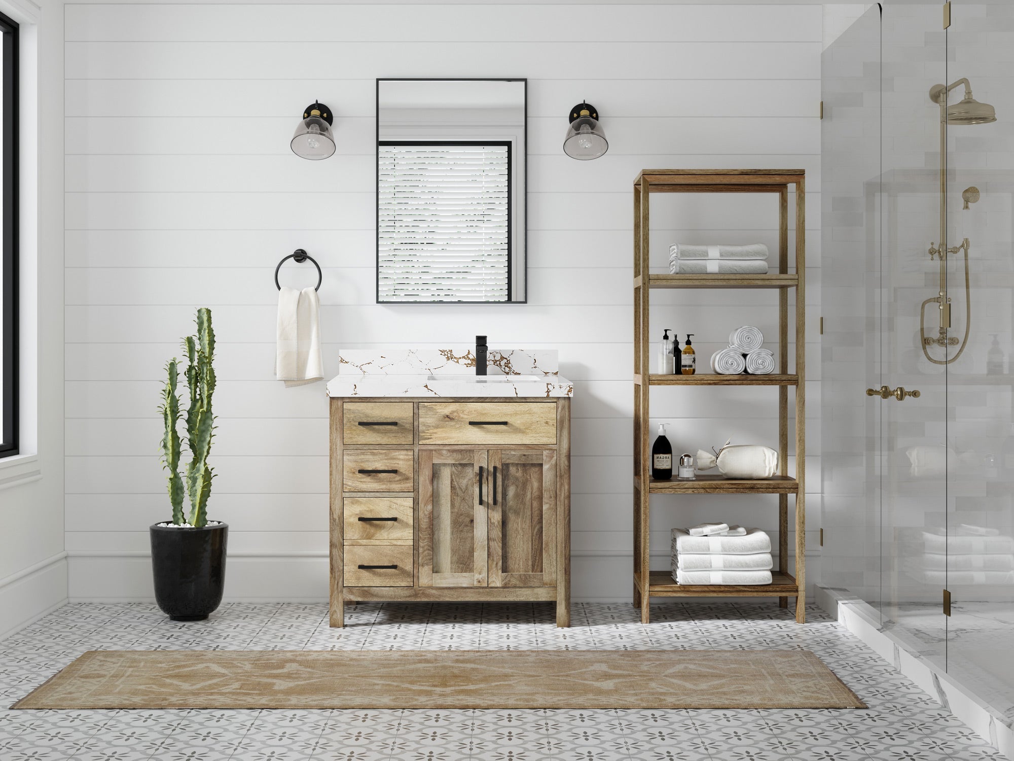 Malibu Mango Wood 36 in. W x 22 in. D Right Offset Sink Bathroom Vanity - Willow Bath and Vanity