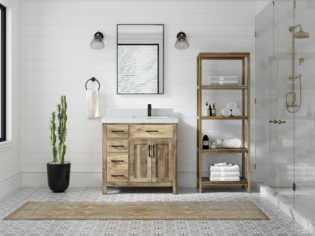 Malibu Mango Wood 36 in. W x 22 in. D Right Offset Sink Bathroom Vanity - Willow Bath and Vanity