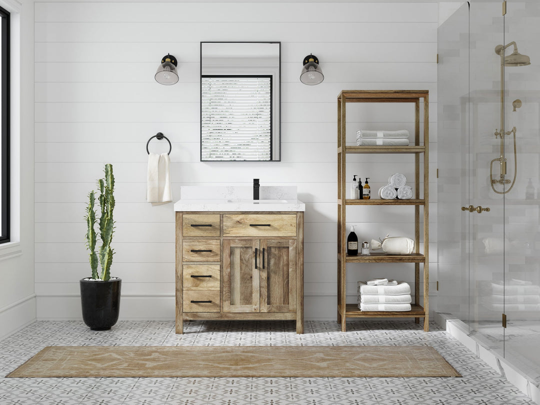 Malibu Mango Wood 36 in. W x 22 in. D Right Offset Sink Bathroom Vanity - Willow Bath and Vanity
