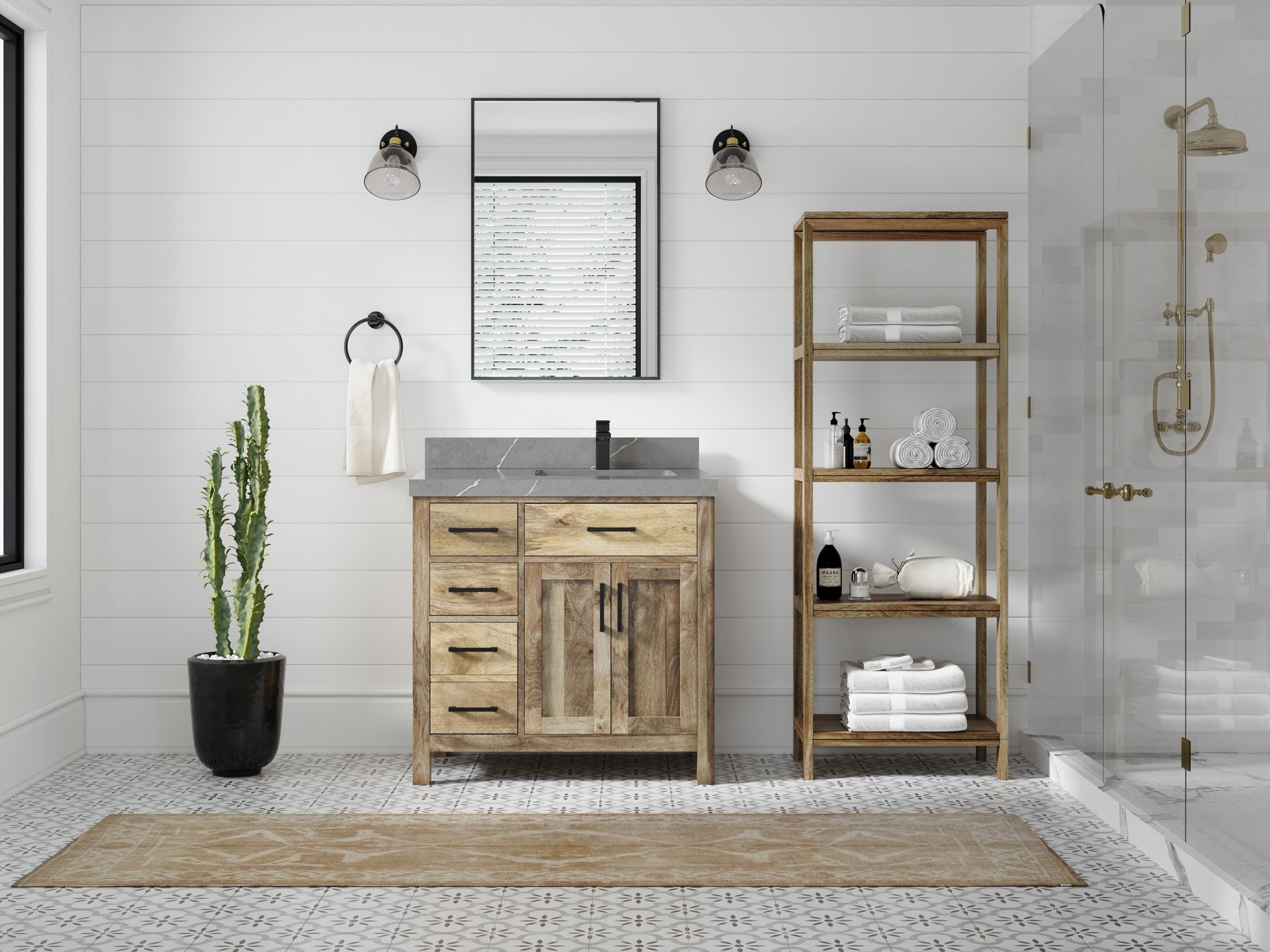 Malibu Mango Wood 36 in. W x 22 in. D Right Offset Sink Bathroom Vanity - Willow Bath and Vanity