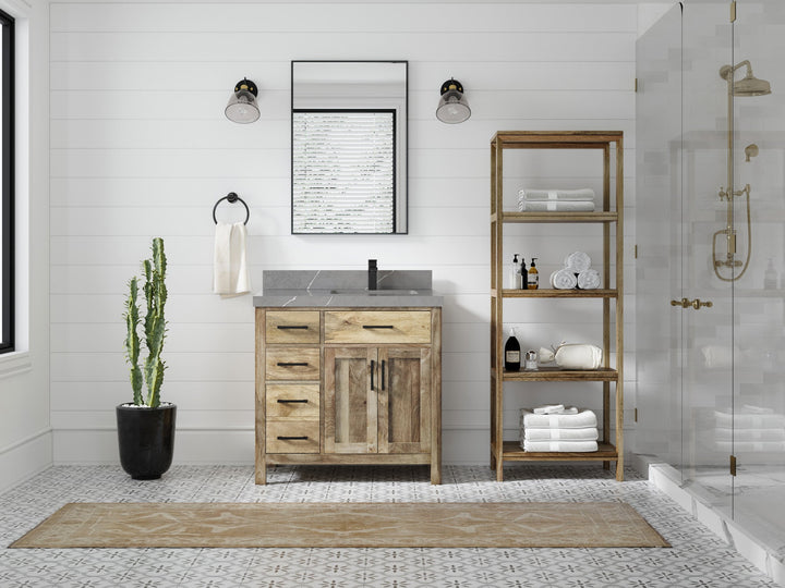 Malibu Mango Wood 36 in. W x 22 in. D Right Offset Sink Bathroom Vanity - photo 42