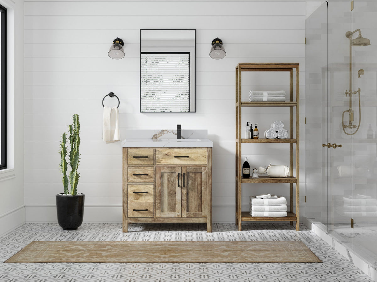 Malibu Mango Wood 36 in. W x 22 in. D Right Offset Sink Bathroom Vanity - Willow Bath and Vanity