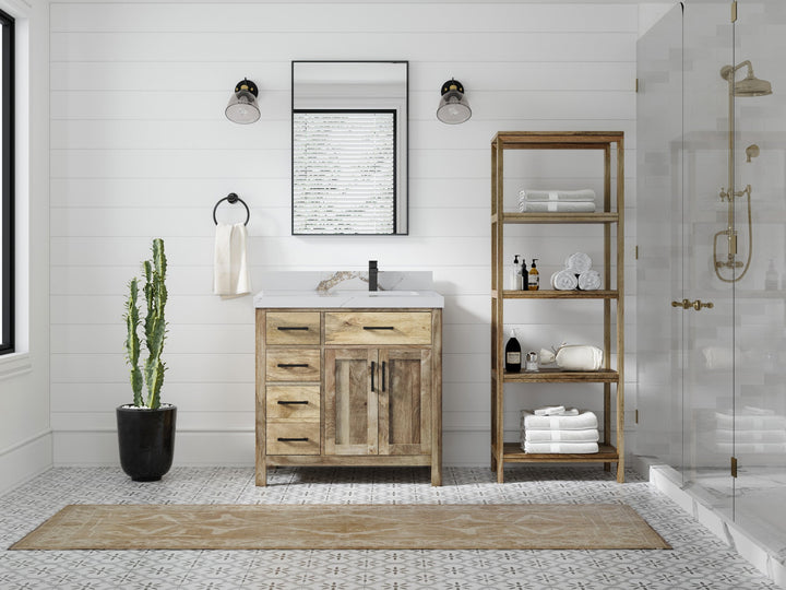 Malibu Mango Wood 36 in. W x 22 in. D Right Offset Sink Bathroom Vanity - photo 20