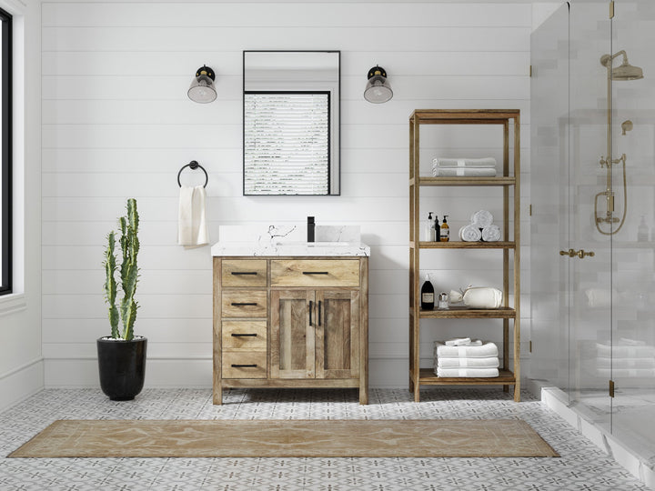 Malibu Mango Wood 36 in. W x 22 in. D Right Offset Sink Bathroom Vanity - photo 48