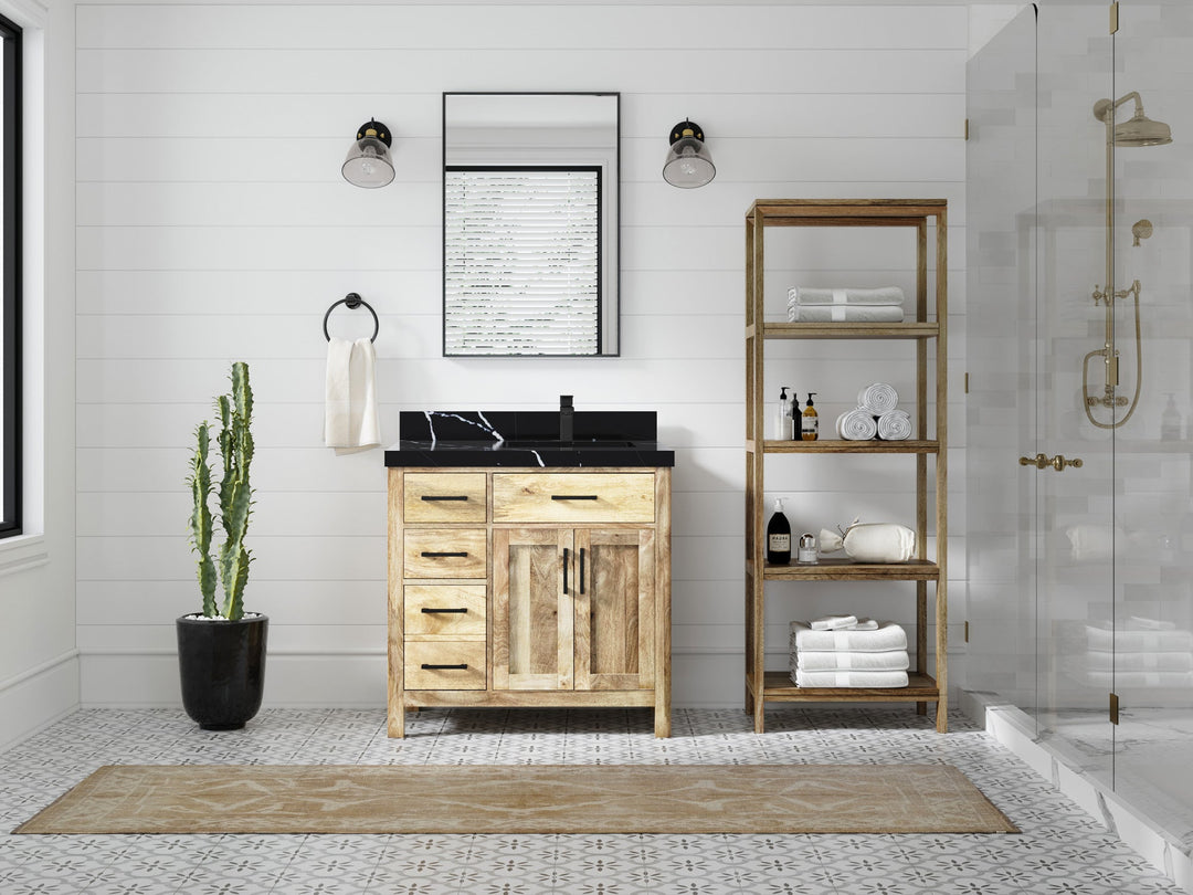 Malibu Mango Wood 36 in. W x 22 in. D Right Offset Sink Bathroom Vanity - Willow Bath and Vanity