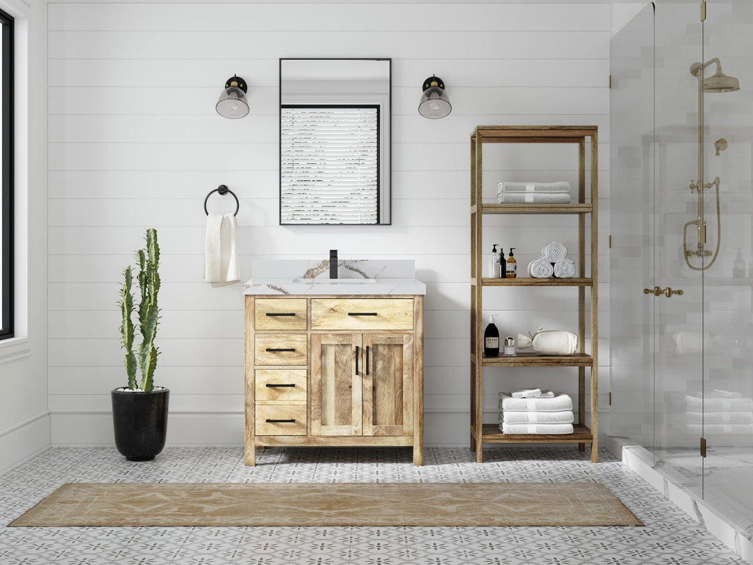 Malibu Mango Wood 36" W x 22" D Center Sink Vanity for a Luxe Bathroom Look - Willow Bath and Vanity