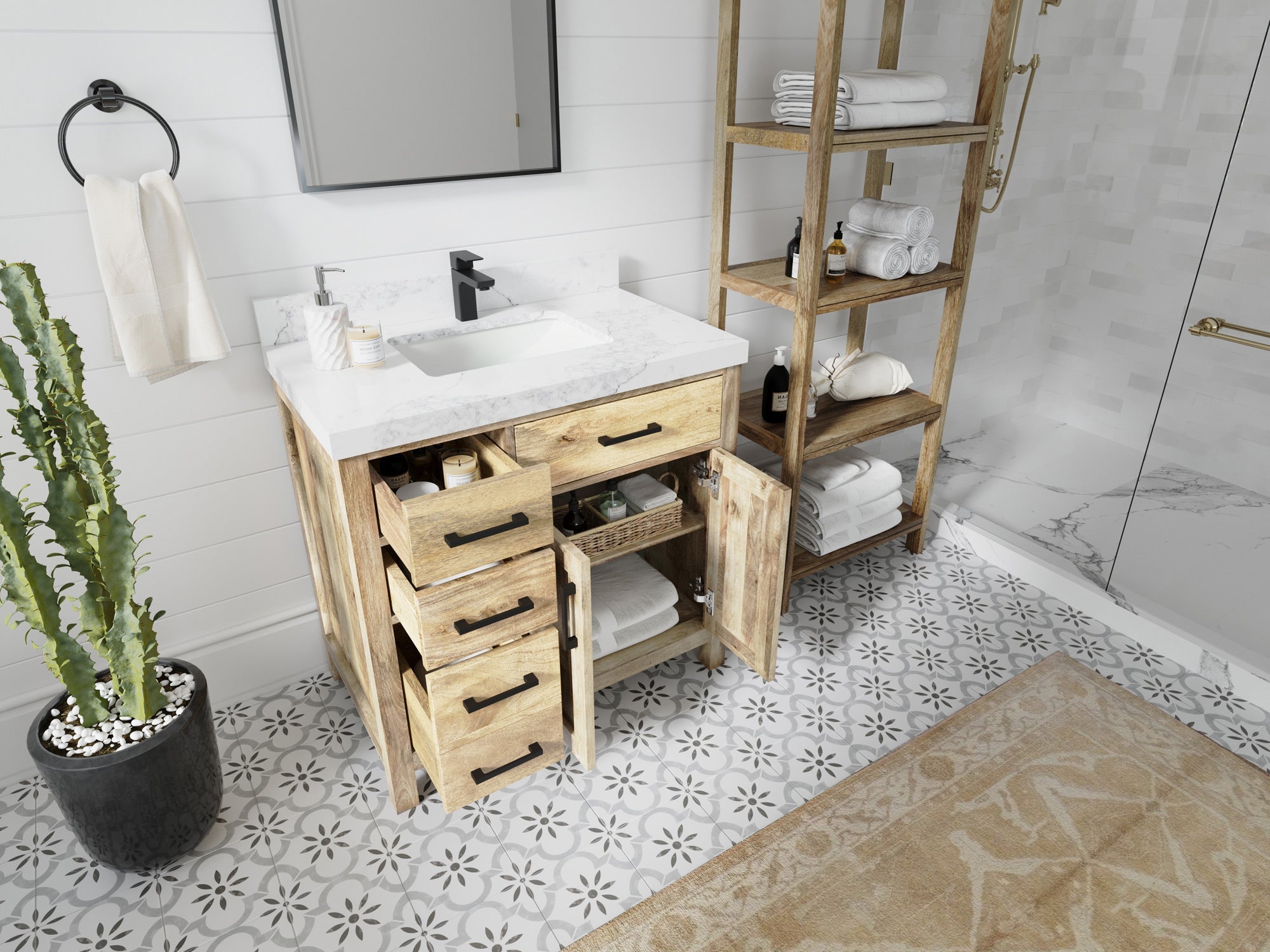 Malibu Mango Wood 36" W x 22" D Center Sink Vanity for a Luxe Bathroom Look - Willow Bath and Vanity