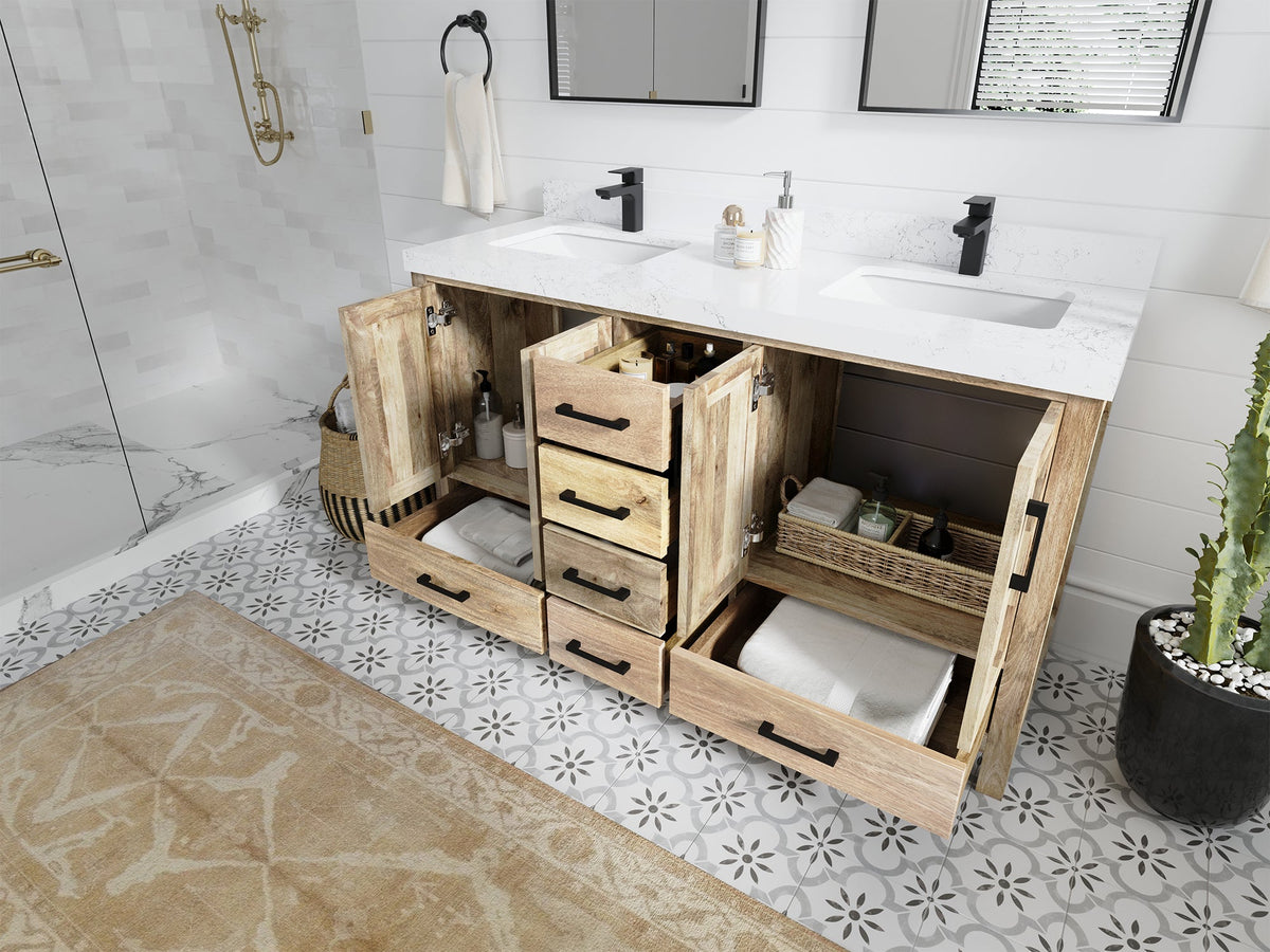Malibu Mango Wood 60 in. W x 22 in. D Double Sink Bathroom Vanity - Willow Bath and Vanity