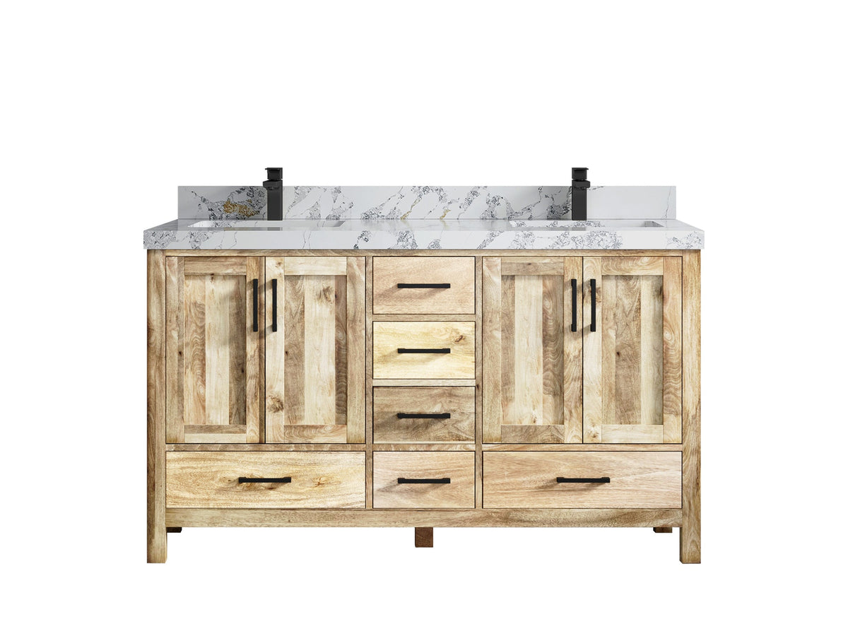 Malibu Mango Wood 60 in. W x 22 in. D Double Sink Bathroom Vanity - Willow Bath and Vanity