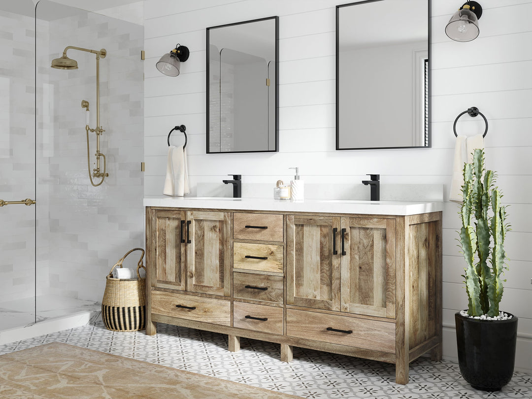 Malibu Mango Wood 72 in. W x 22 in. D Double Sink Bathroom Vanity - Willow Bath and Vanity