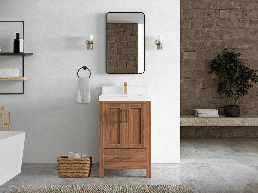 Malibu Teak Wood 24 in. W x 22 in. D Single Sink Bathroom Vanity - Willow Bath and Vanity