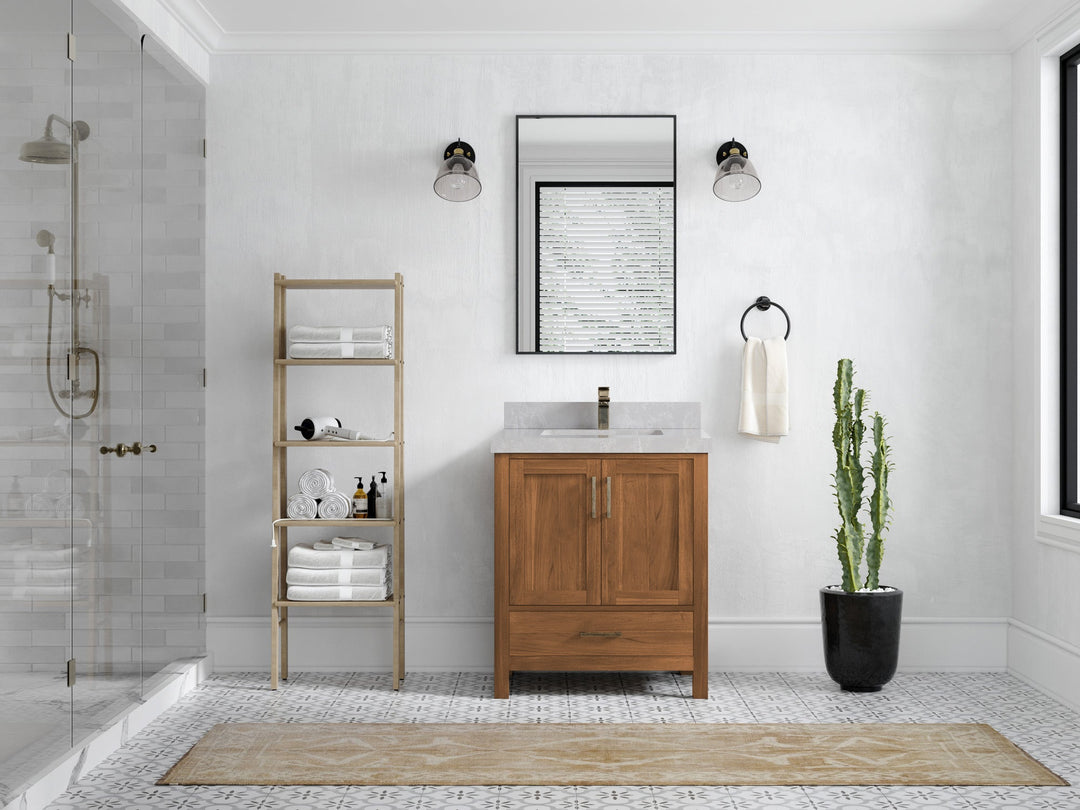Malibu Teak Wood 30 in. W x 22 in. D Single Sink Bathroom Vanity - Willow Bath and Vanity