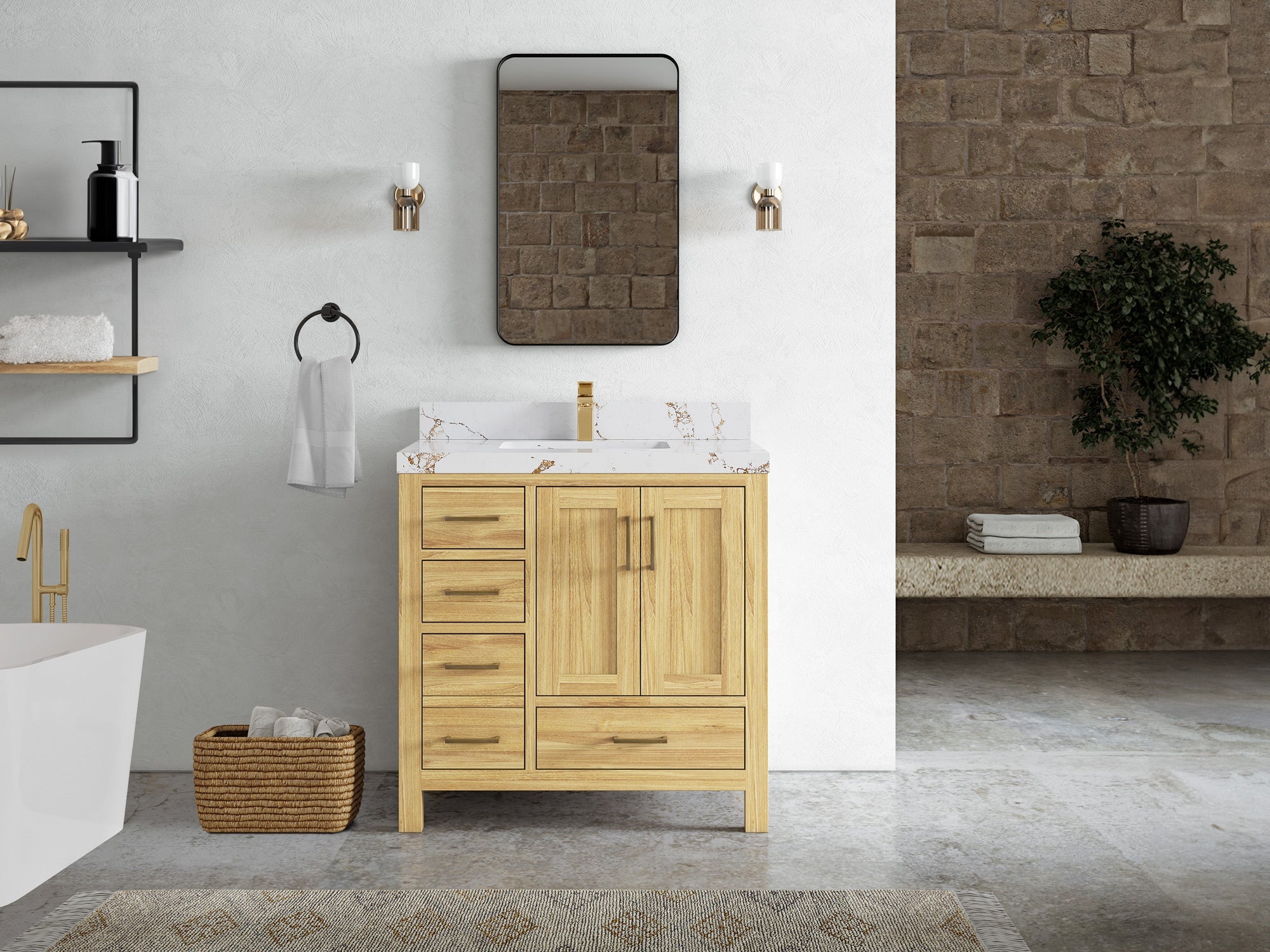 Malibu Teak Wood 36 in. W x 22 in. D Center Sink Bathroom Vanity - Willow Bath and Vanity