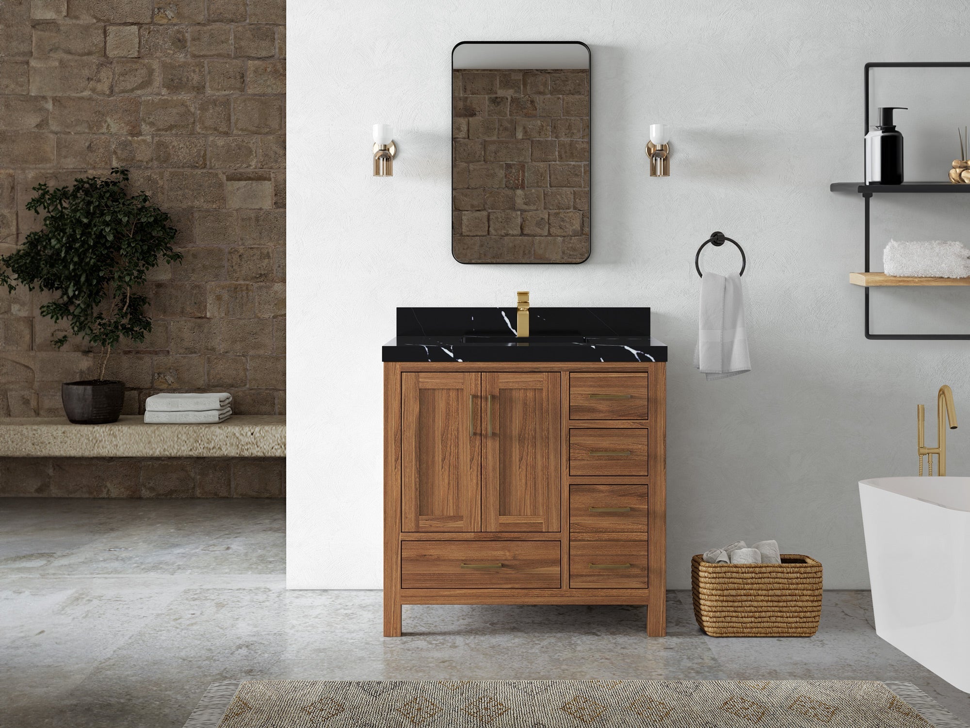 Malibu Teak Wood 36 in. W x 22 in. D Center Sink Bathroom Vanity - Willow Bath and Vanity