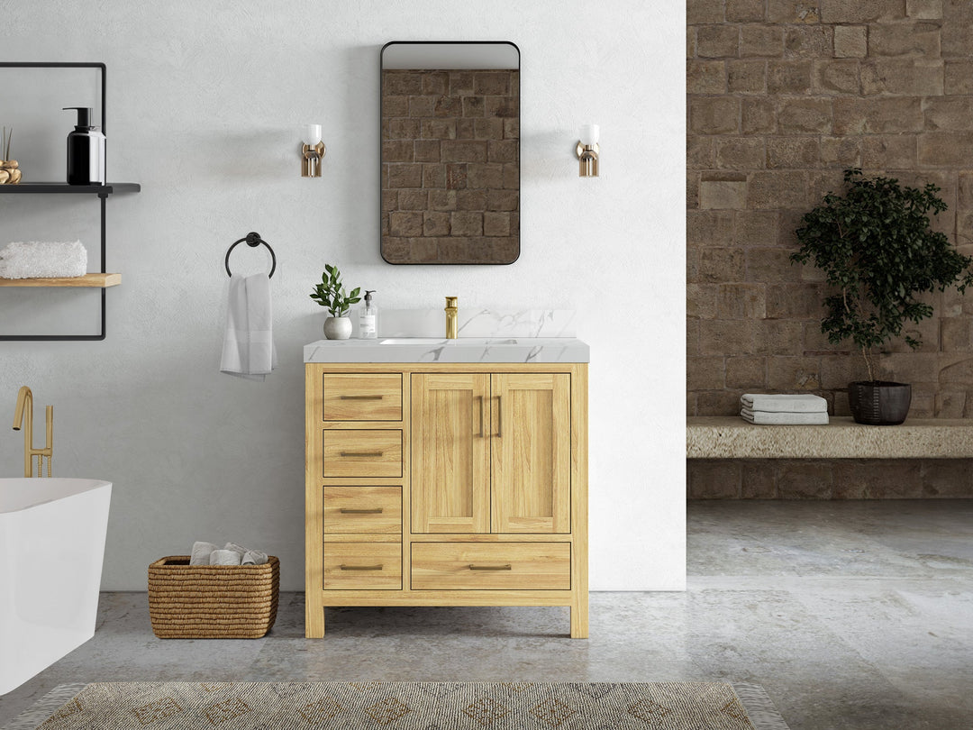 Malibu Teak Wood 36 in. W x 22 in. D Center Sink Bathroom Vanity - Willow Bath and Vanity