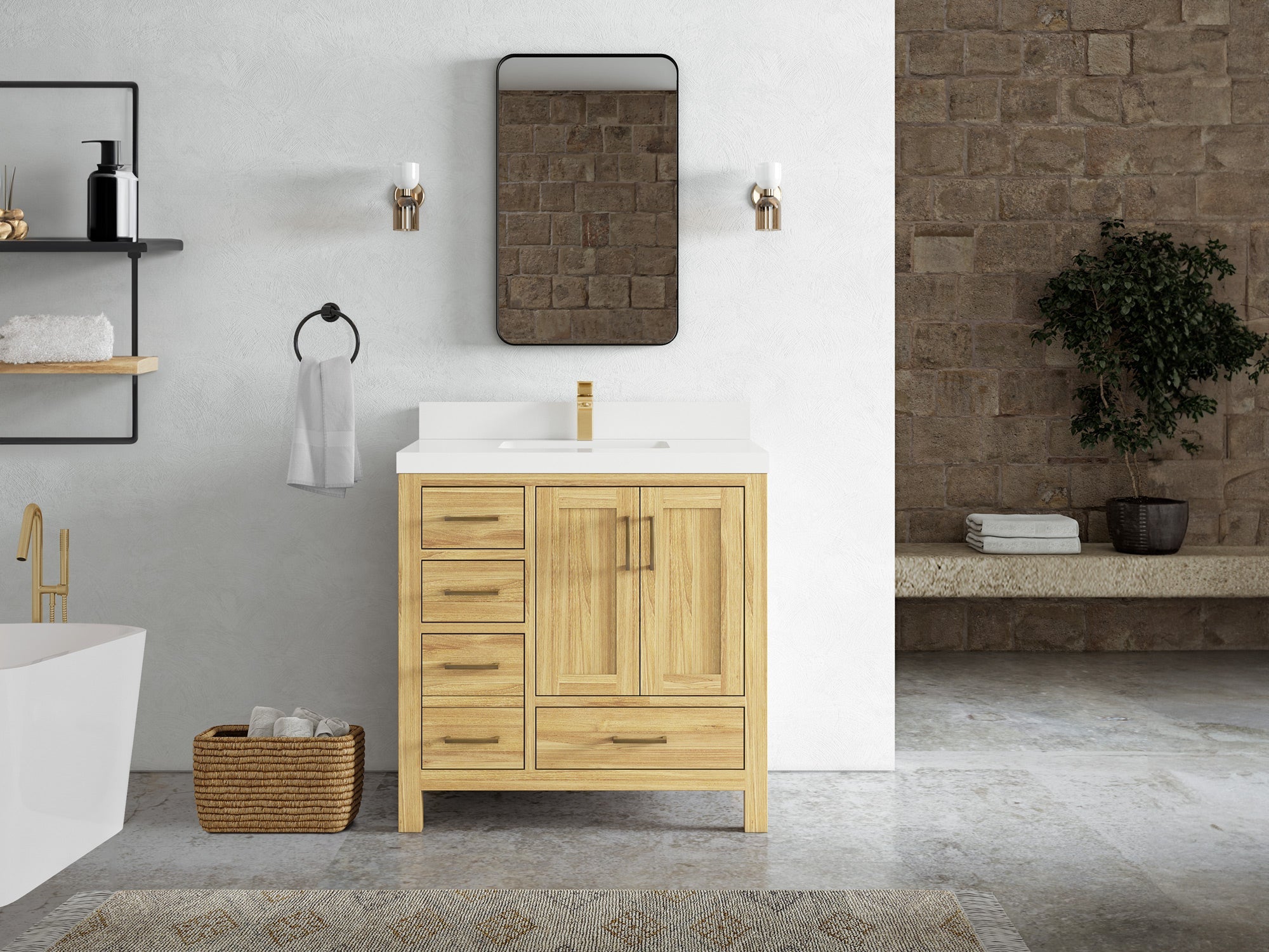 Malibu Teak Wood 36 in. W x 22 in. D Center Sink Bathroom Vanity - Willow Bath and Vanity