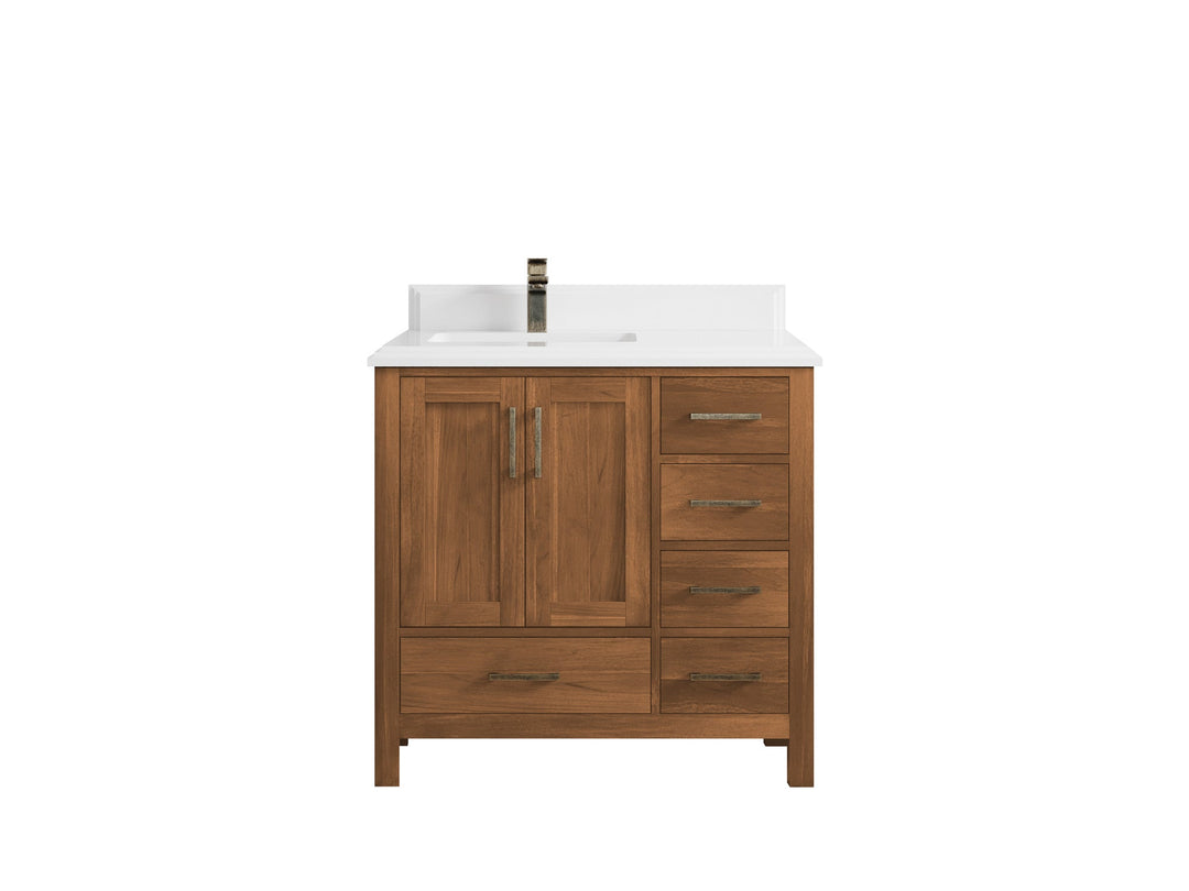 Malibu Teak Wood 36 in. W x 22 in. D Left Offset Sink Bathroom Vanity - Willow Bath and Vanity