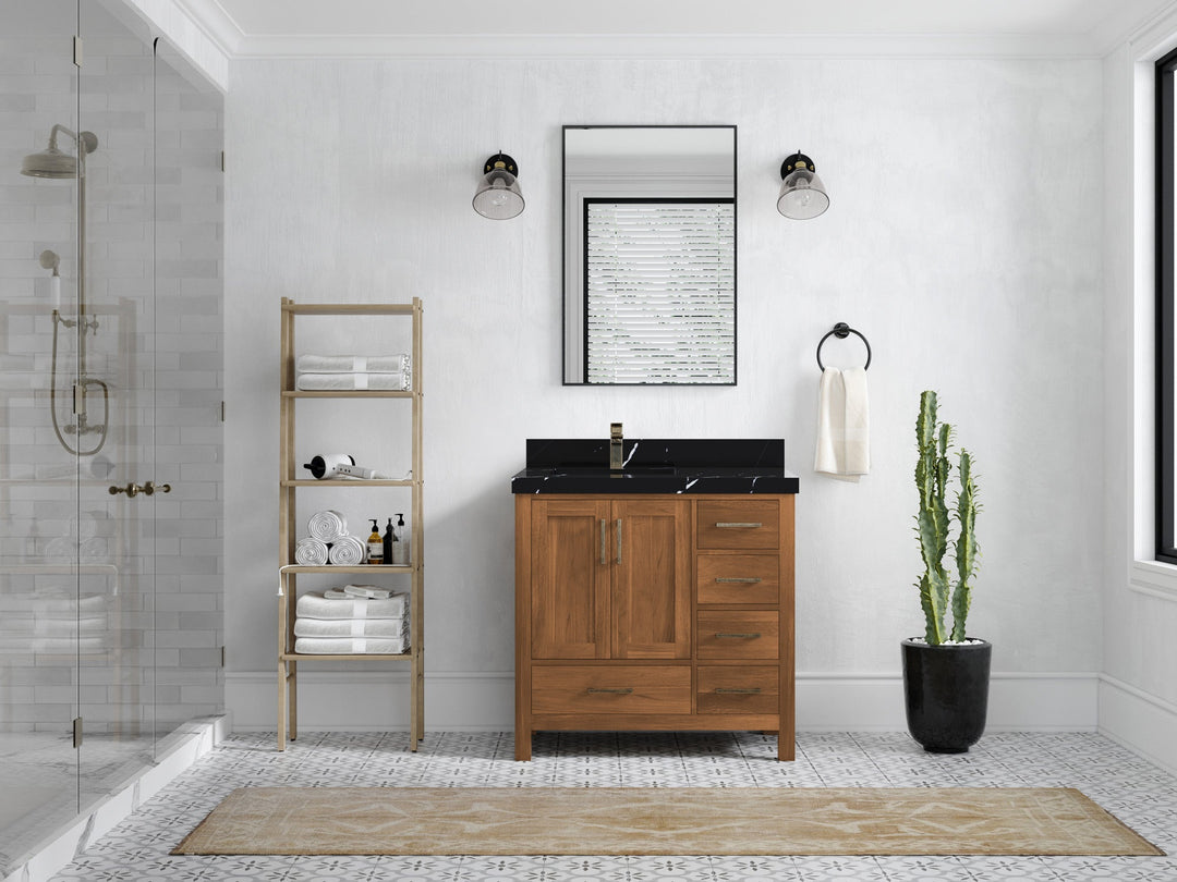Malibu Teak Wood 36 in. W x 22 in. D Left Offset Sink Bathroom Vanity - Willow Bath and Vanity