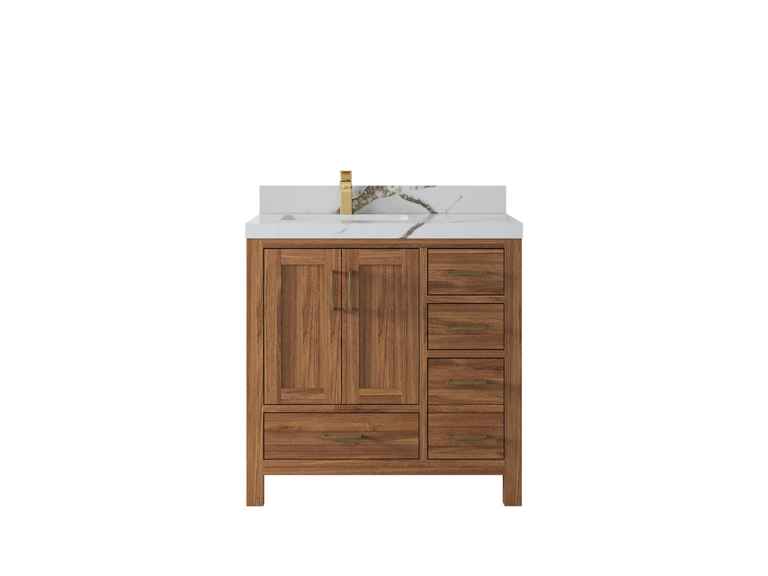 Malibu Teak Wood 36 in. W x 22 in. D Left Offset Sink Bathroom Vanity - Willow Bath and Vanity