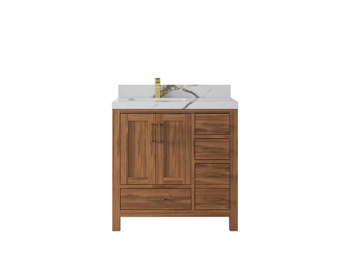 Malibu Teak Wood 36 in. W x 22 in. D Left Offset Sink Bathroom Vanity - photo 18