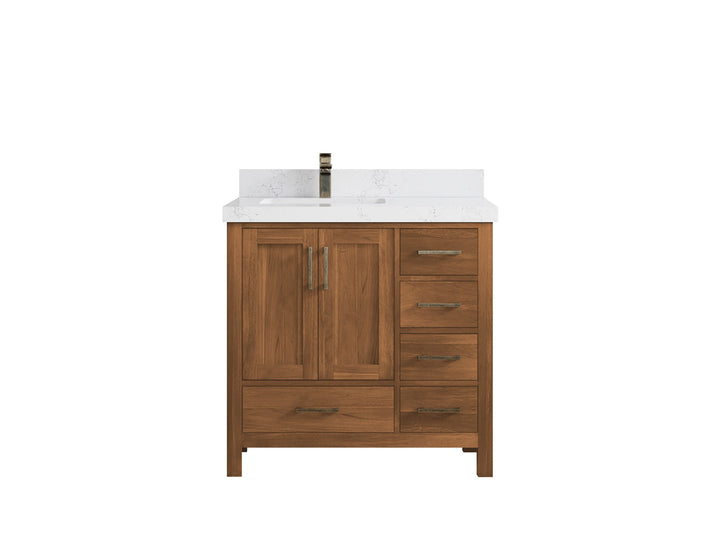Malibu Teak Wood 36 in. W x 22 in. D Left Offset Sink Bathroom Vanity - photo 41