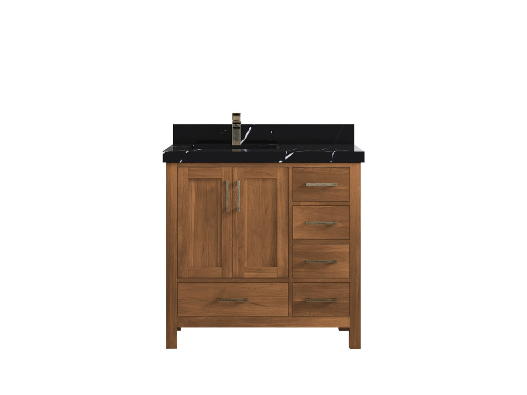 Malibu Teak Wood 36 in. W x 22 in. D Left Offset Sink Bathroom Vanity - Willow Bath and Vanity