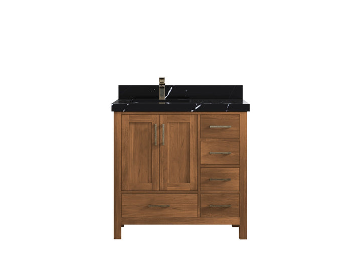 Malibu Teak Wood 36 in. W x 22 in. D Left Offset Sink Bathroom Vanity - photo 21