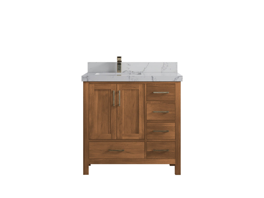 Malibu Teak Wood 36 in. W x 22 in. D Left Offset Sink Bathroom Vanity - Willow Bath and Vanity