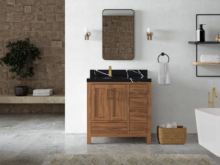 Malibu Teak Wood 36 in. W x 22 in. D Left Offset Sink Bathroom Vanity - photo 17