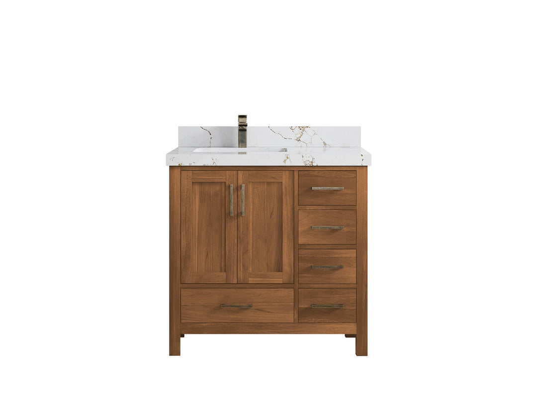 Malibu Teak Wood 36 in. W x 22 in. D Left Offset Sink Bathroom Vanity - Willow Bath and Vanity