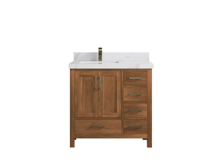 Malibu Teak Wood 36 in. W x 22 in. D Left Offset Sink Bathroom Vanity - photo 29