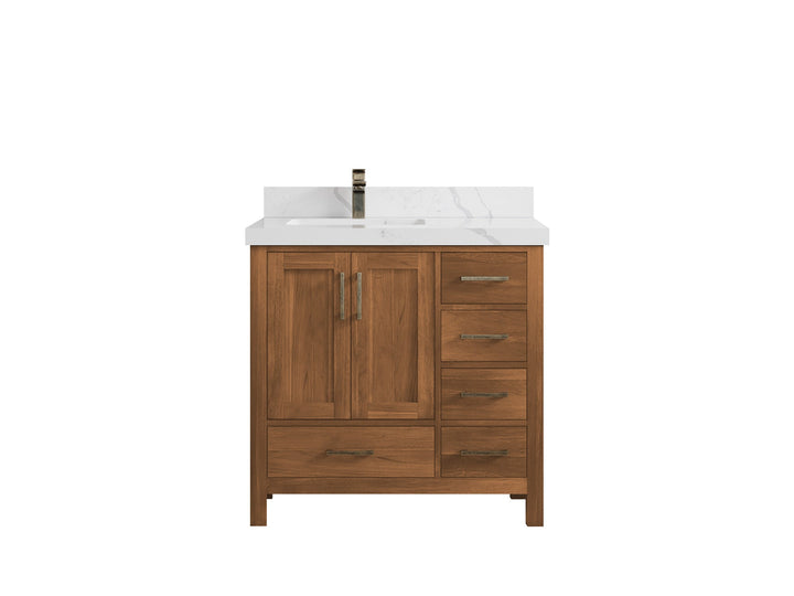 Malibu Teak Wood 36 in. W x 22 in. D Left Offset Sink Bathroom Vanity - photo 25