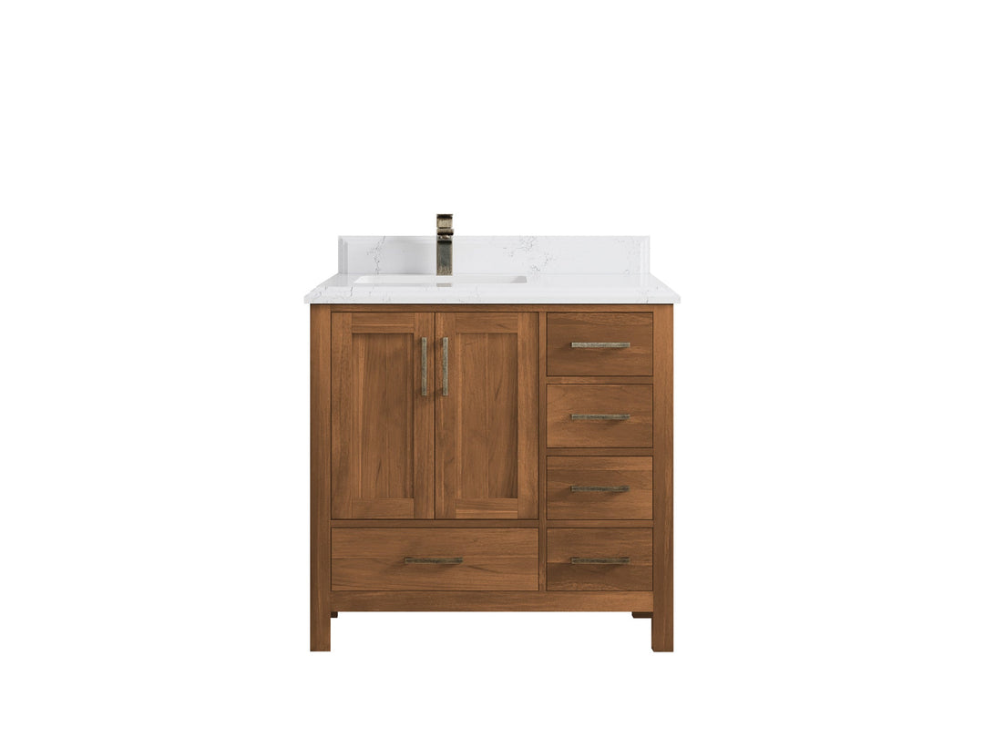 Malibu Teak Wood 36 in. W x 22 in. D Left Offset Sink Bathroom Vanity - Willow Bath and Vanity