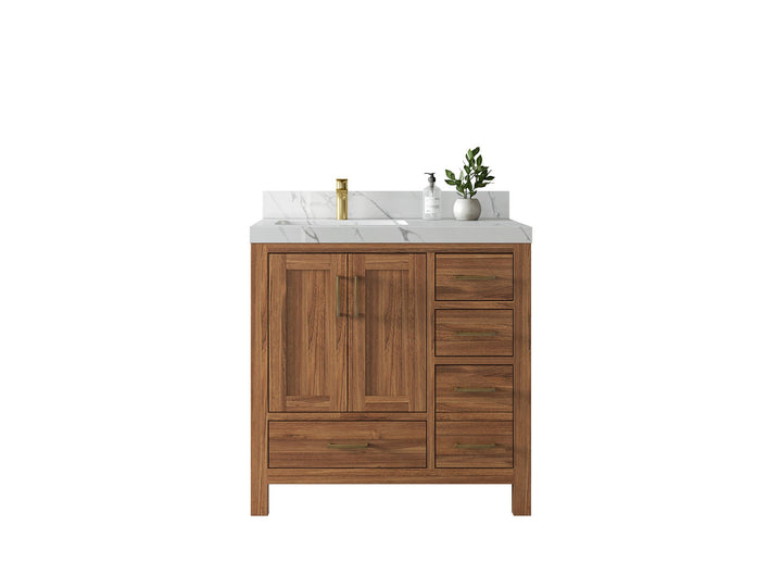 Malibu Teak Wood 36 in. W x 22 in. D Left Offset Sink Bathroom Vanity - photo 1