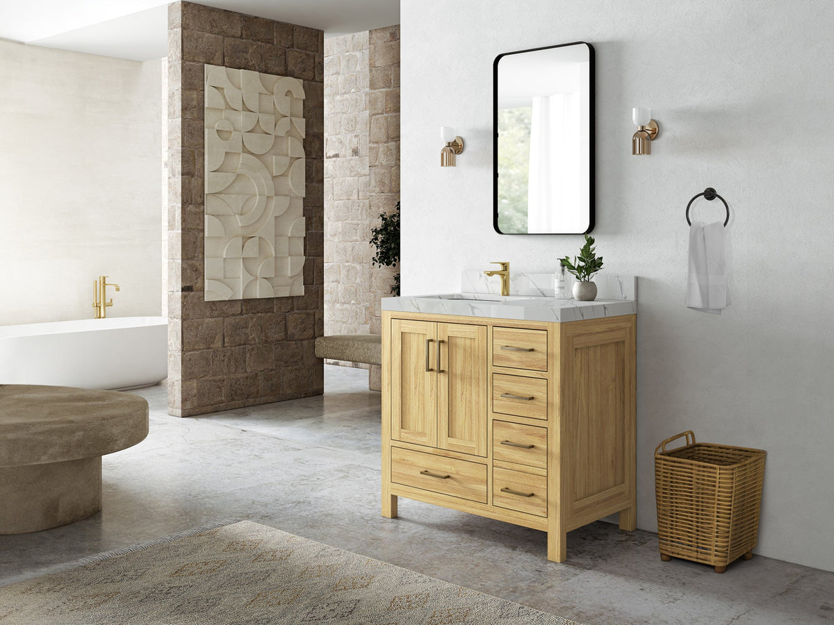 Malibu Teak Wood 36 in. W x 22 in. D Left Offset Sink Bathroom Vanity - Willow Bath and Vanity
