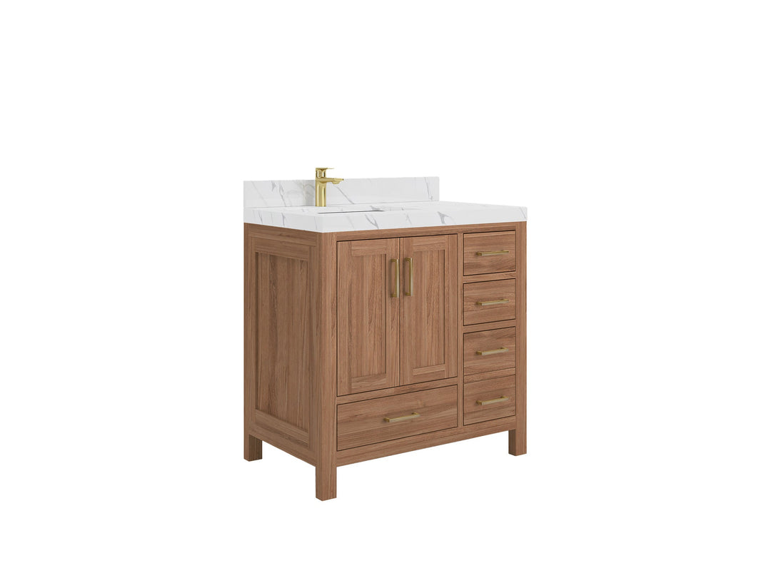 Malibu Teak Wood 36 in. W x 22 in. D Left Offset Sink Bathroom Vanity - Willow Bath and Vanity