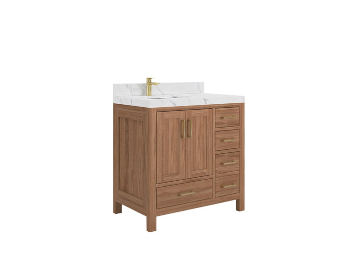 Malibu Teak Wood 36 in. W x 22 in. D Left Offset Sink Bathroom Vanity - photo 2