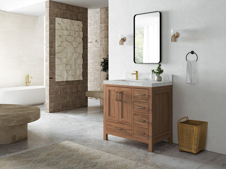 Malibu Teak Wood 36 in. W x 22 in. D Left Offset Sink Bathroom Vanity - photo 3