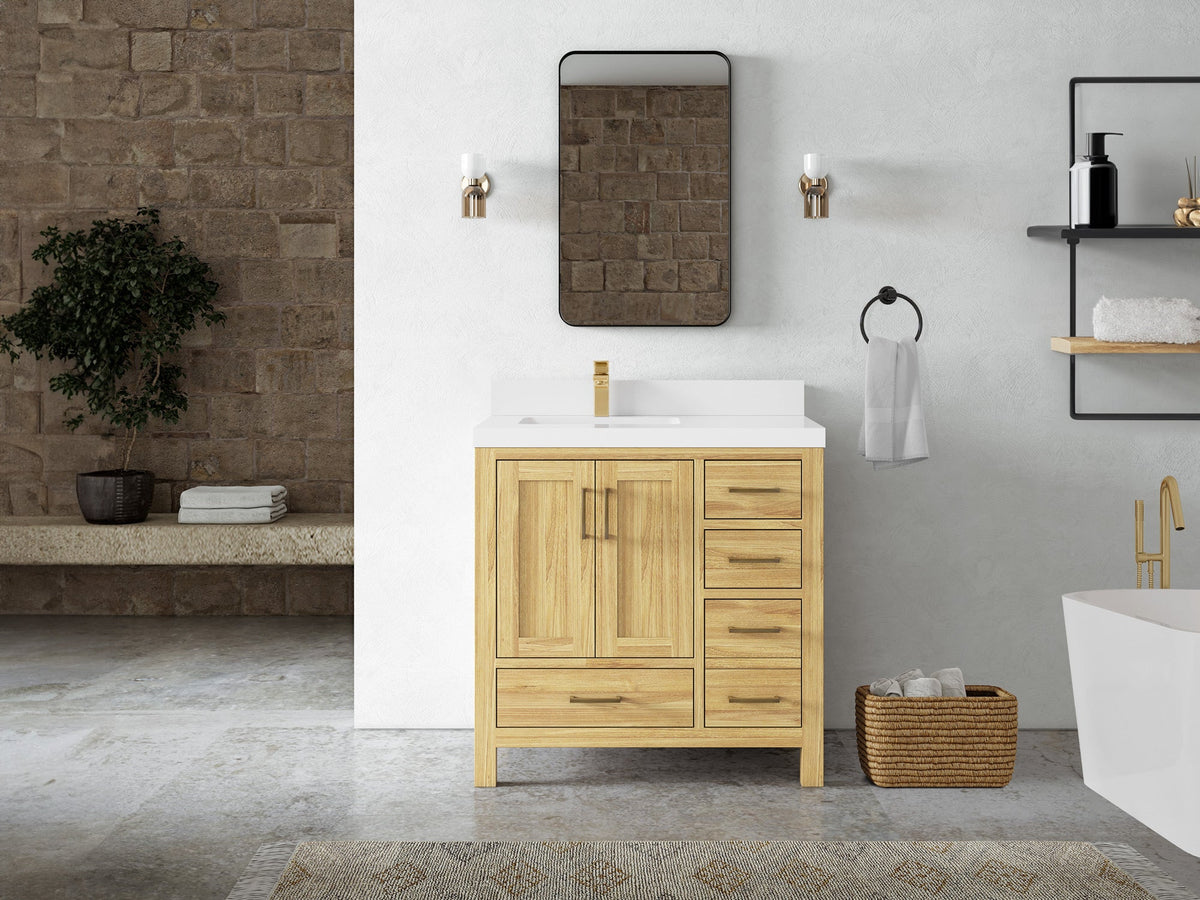 Malibu Teak Wood 36 in. W x 22 in. D Left Offset Sink Bathroom Vanity - Willow Bath and Vanity