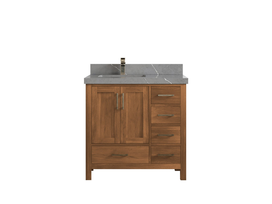 Malibu Teak Wood 36 in. W x 22 in. D Left Offset Sink Bathroom Vanity - Willow Bath and Vanity
